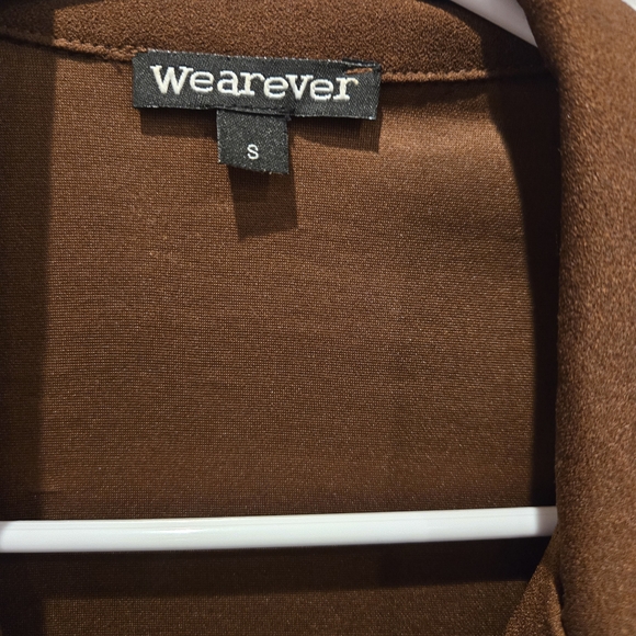 Women's Brown Long Blazer Coat - Classic Button Front - Picture 4 of 4